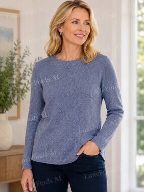 Talbots Petites MP Cashmere Blend Sweater Blue Heather Lg sl Pullover Soft Knit
